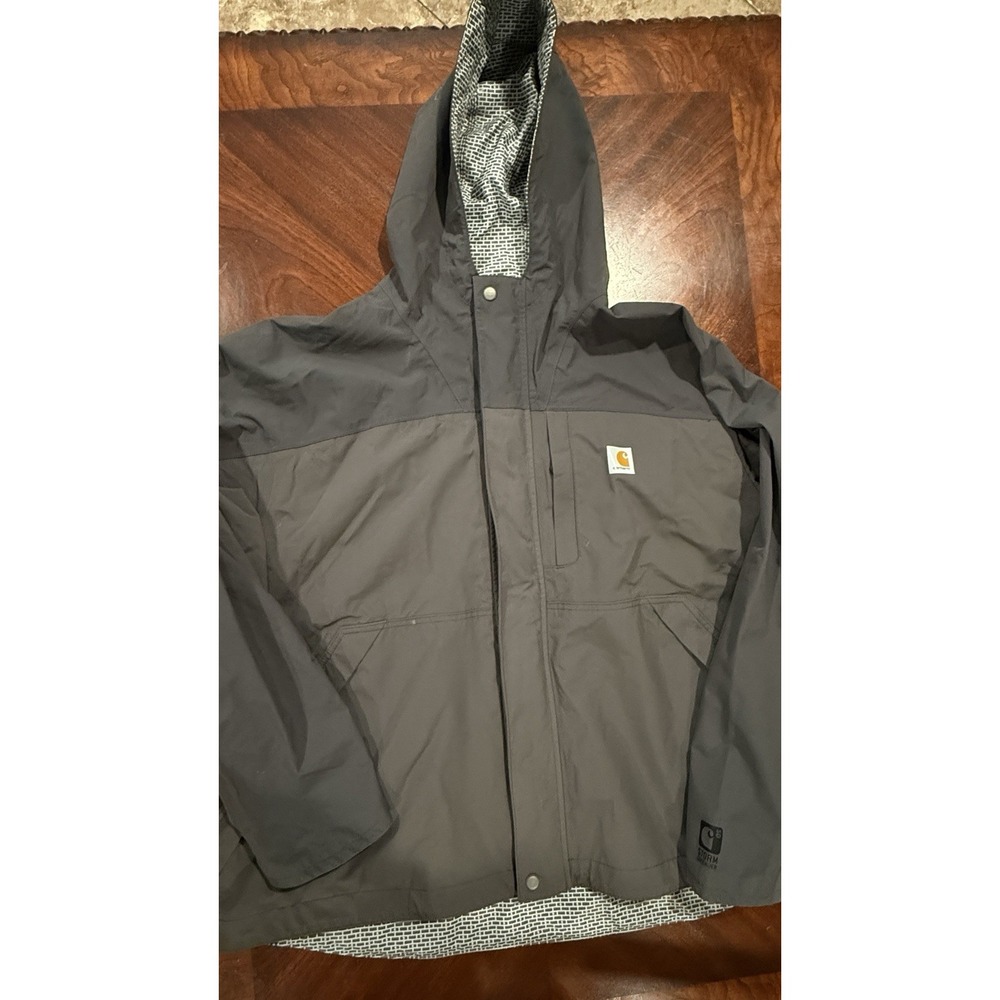Carhartt Storm Defender Jacket Men's 2XL Gray Waterproof Hooded Rain Workwear